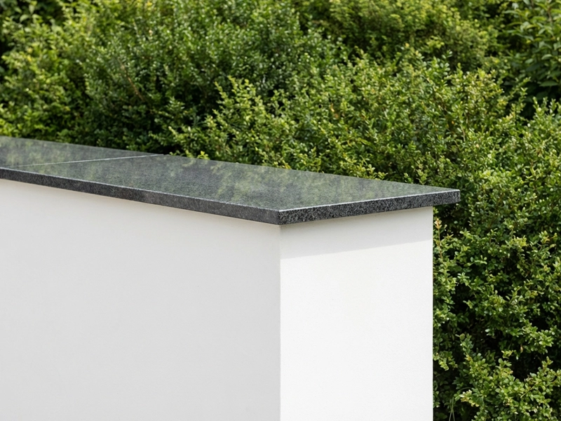 Mauerabdeckplatten aus Nero Impala, 2 cm dick, Oberfläche poliert.